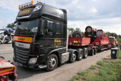 Staas, DAF 530 XF 8x4 mit Faymonville 2-4 Tieflader und Transcoma Ramme