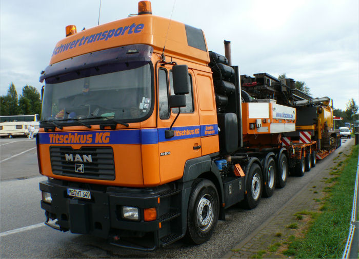 Titschkus MAN 41.604 Mit Aarsleff Rammentransport, Sommer 2007 Rasthof Holmmoor